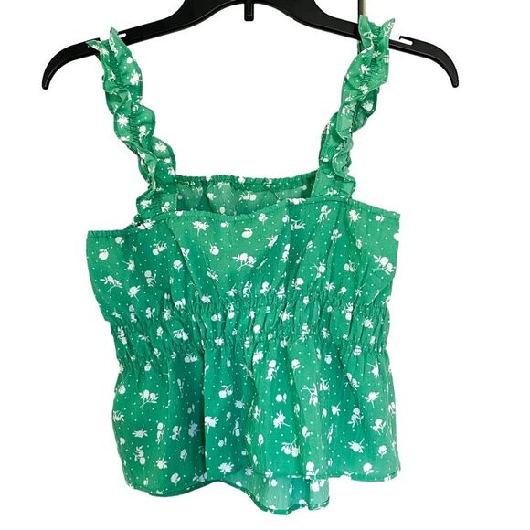H&M Green White Floral Sleeveless Peplum Shirred Tank Top Blouse Size Small - Picture 4 of 4